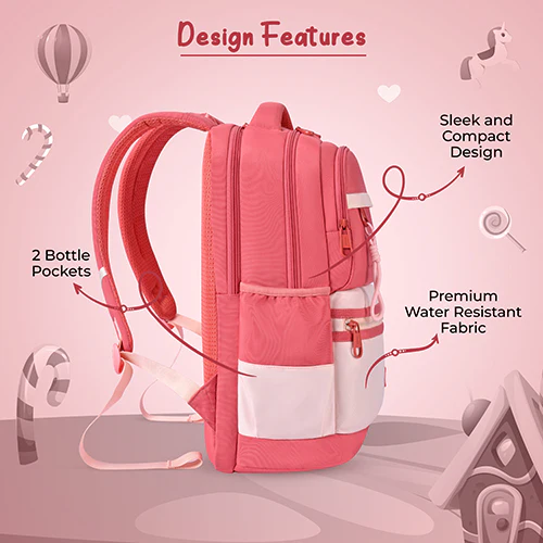 Gear Delight 18"/30L Large Water Resistant School Bag | Casual Backpack | Daypack | Travel Backpack | Kids Bag for Boys/Girls (Red - Pink) - Image 4