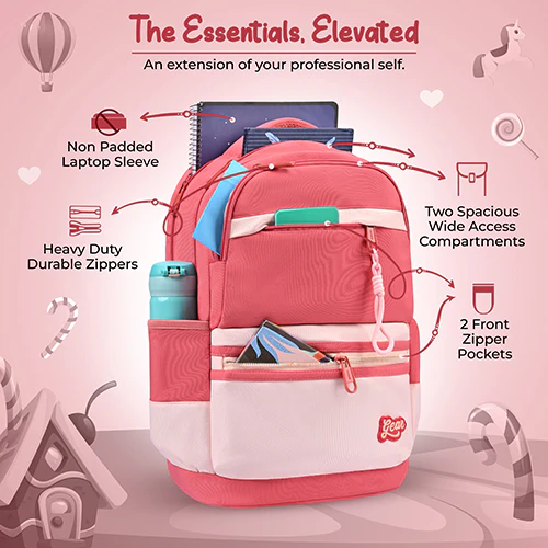 Gear Delight 18"/30L Large Water Resistant School Bag | Casual Backpack | Daypack | Travel Backpack | Kids Bag for Boys/Girls (Red - Pink) - Image 6