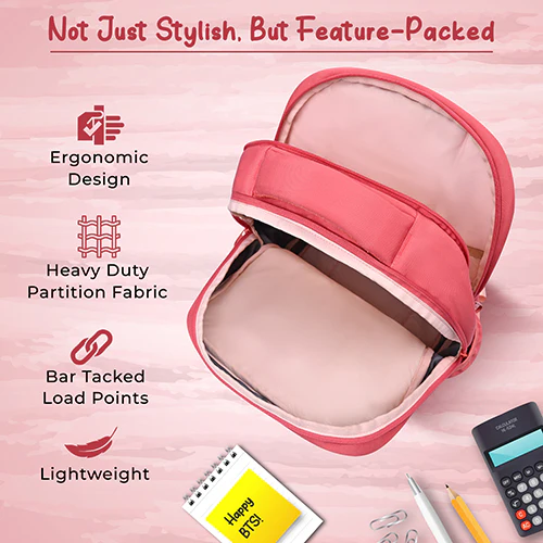 Gear Delight 18"/30L Large Water Resistant School Bag | Casual Backpack | Daypack | Travel Backpack | Kids Bag for Boys/Girls (Red - Pink) - Image 7