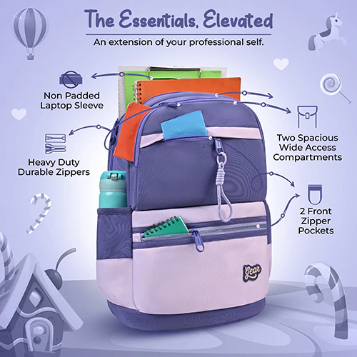 Gear Delight 18"/30L Large Water Resistant School Bag | Casual Backpack | Daypack | Travel Backpack | Kids Bag for Boys/Girls (Purple - Purple) - Image 7