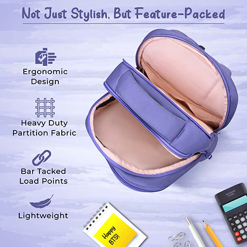 Gear Delight 18"/30L Large Water Resistant School Bag | Casual Backpack | Daypack | Travel Backpack | Kids Bag for Boys/Girls (Purple - Purple) - Image 8