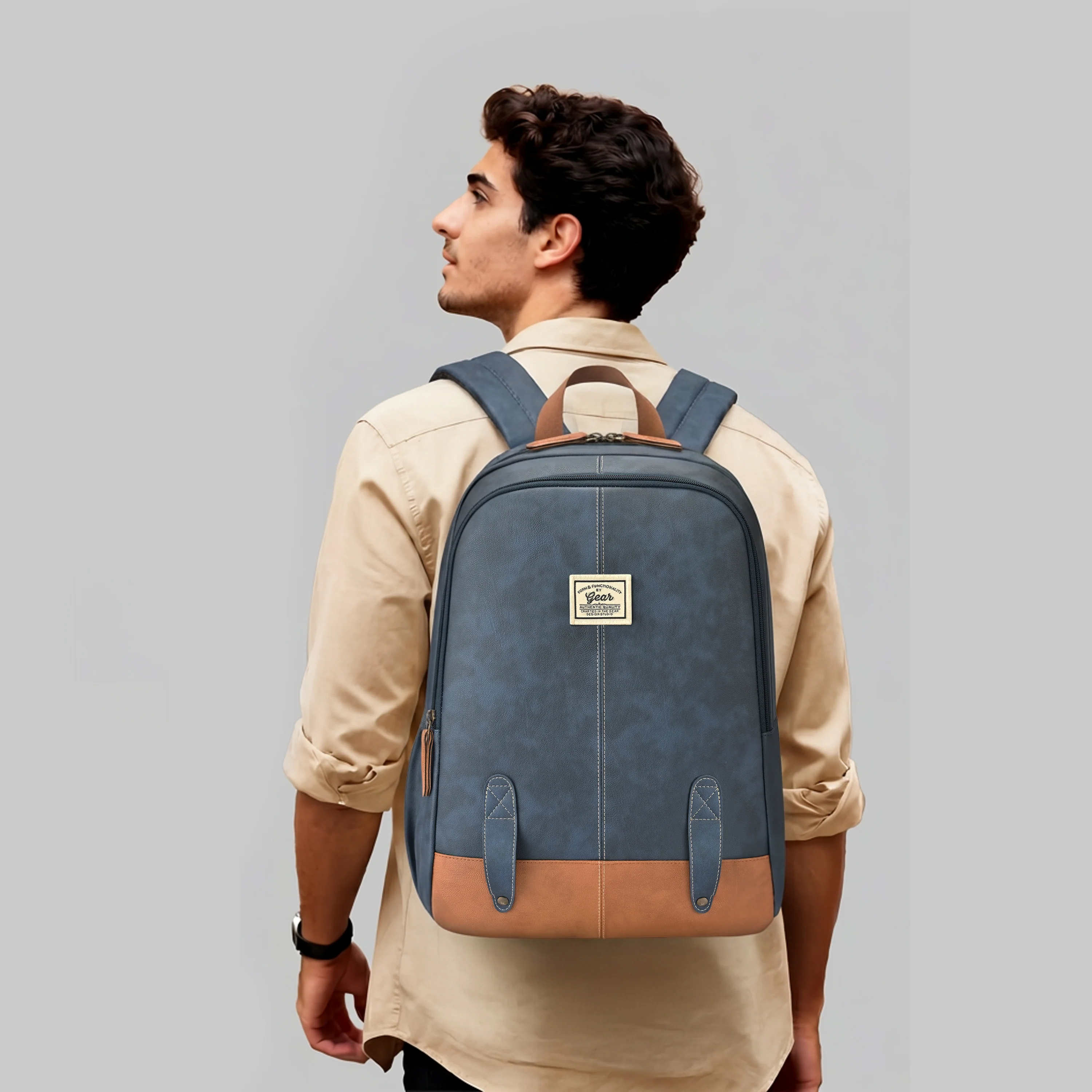 Gear Eco Classic 16” Daypack | Casual Backpack | Travel backpack for Men/Women (NAVY-TAN) - Image 2