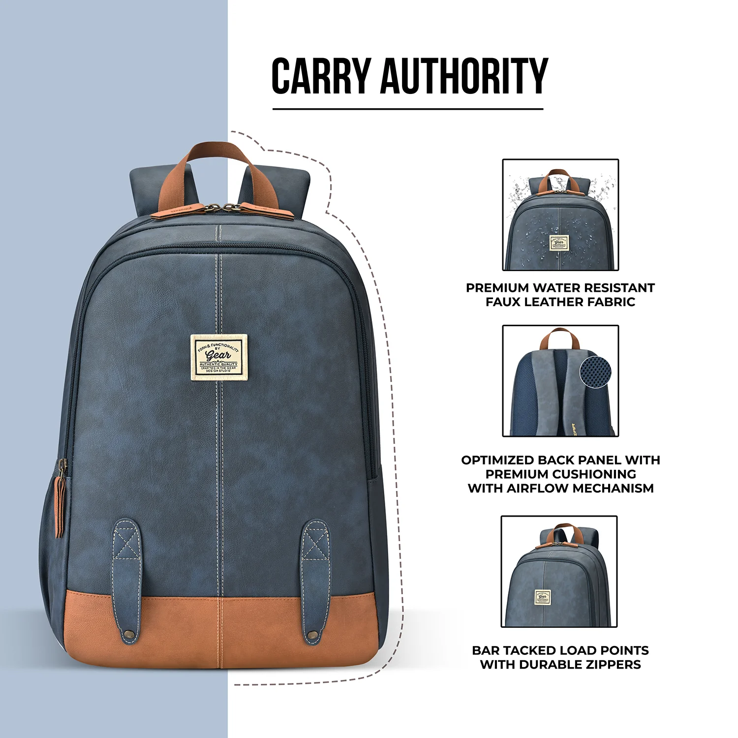 Gear Eco Classic 16” Daypack | Casual Backpack | Travel backpack for Men/Women (NAVY-TAN) - Image 4