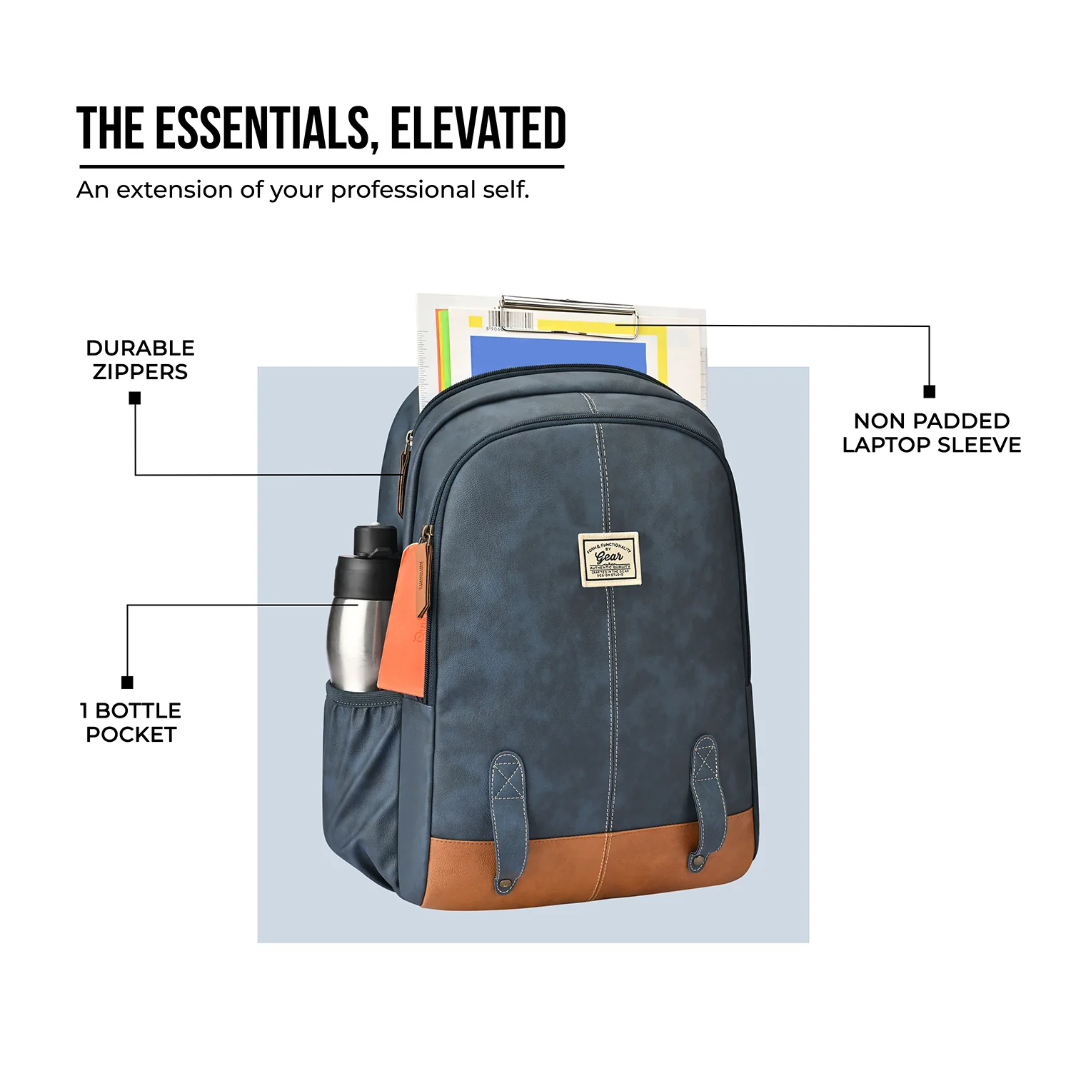 Gear Eco Classic 16” Daypack | Casual Backpack | Travel backpack for Men/Women (NAVY-TAN) - Image 5