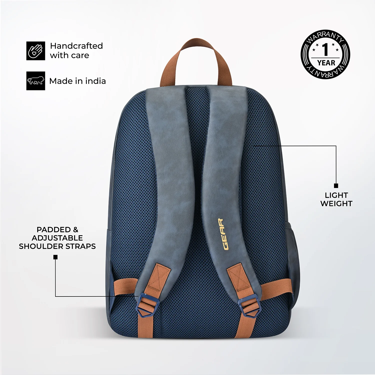 Gear Eco Classic 16” Daypack | Casual Backpack | Travel backpack for Men/Women (NAVY-TAN) - Image 7