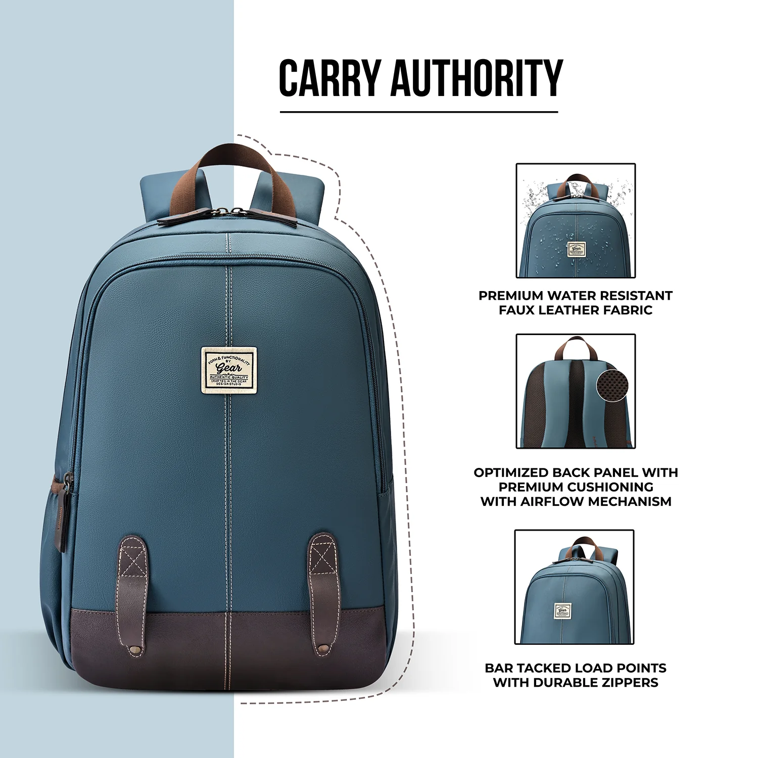 Gear Eco Classic 16” Daypack | Casual Backpack | Travel backpack for Men/Women (TEAL-BROWN) - Image 4