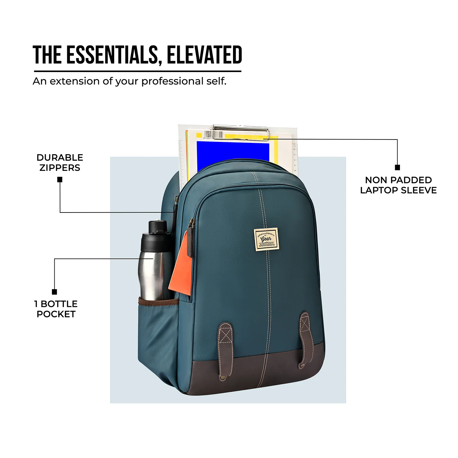 Gear Eco Classic 16” Daypack | Casual Backpack | Travel backpack for Men/Women (TEAL-BROWN) - Image 5