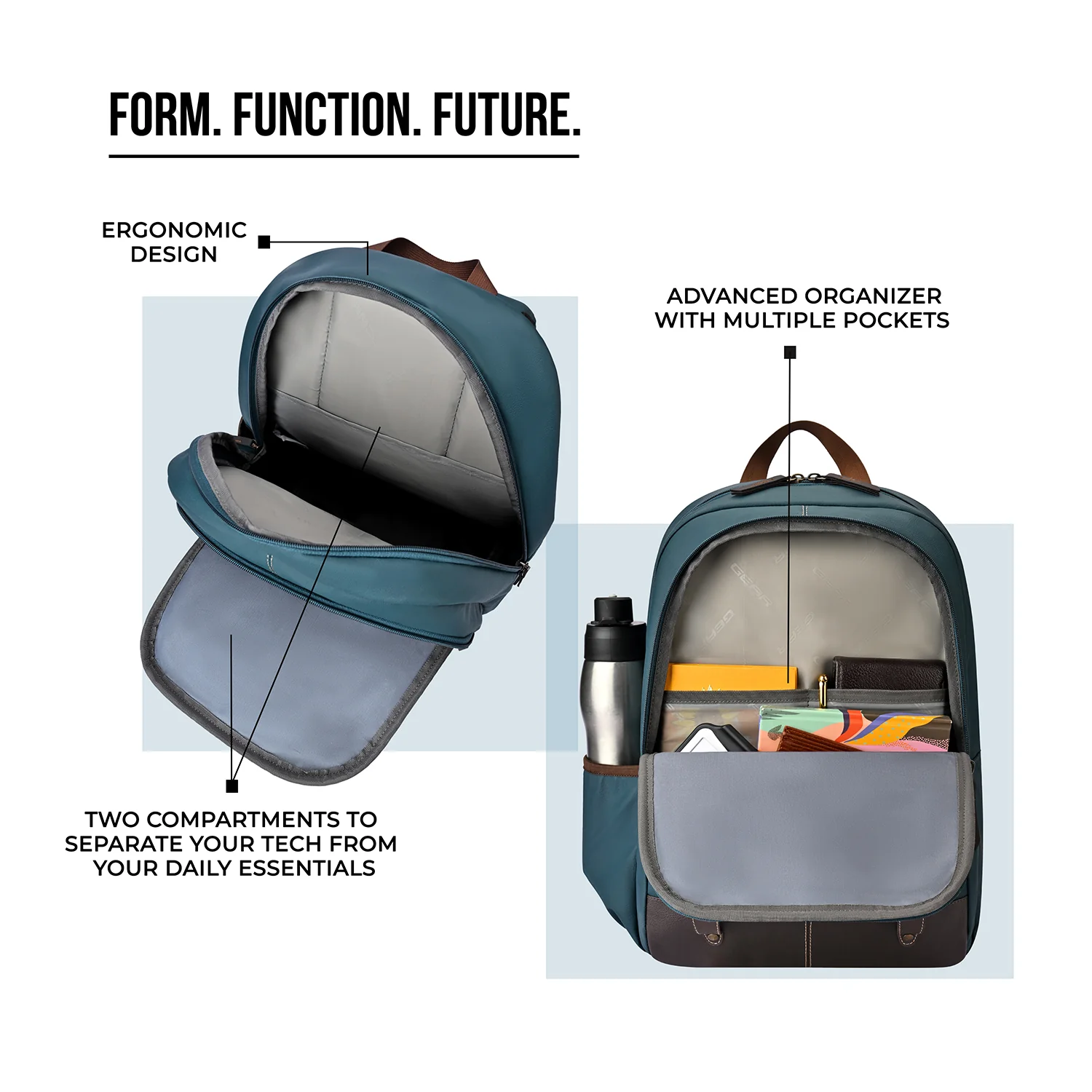 Gear Eco Classic 16” Daypack | Casual Backpack | Travel backpack for Men/Women (TEAL-BROWN) - Image 6