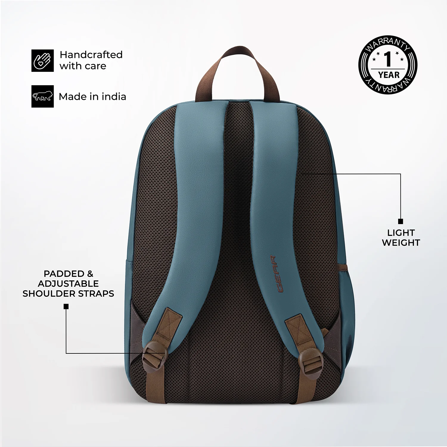 Gear Eco Classic 16” Daypack | Casual Backpack | Travel backpack for Men/Women (TEAL-BROWN) - Image 7