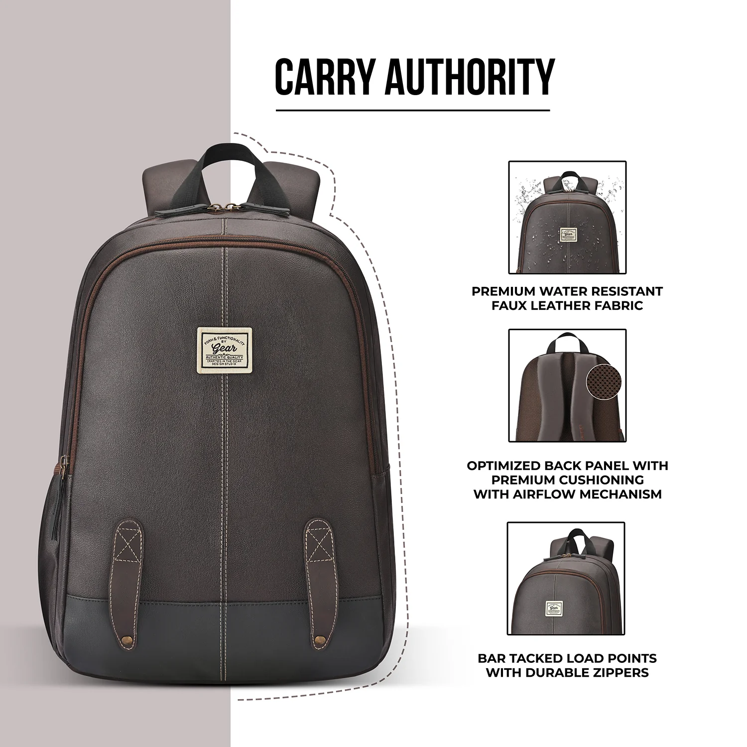 Gear Eco Classic 16” Daypack | Casual Backpack | Travel backpack for Men/Women (BROWN-BLACK) - Image 4