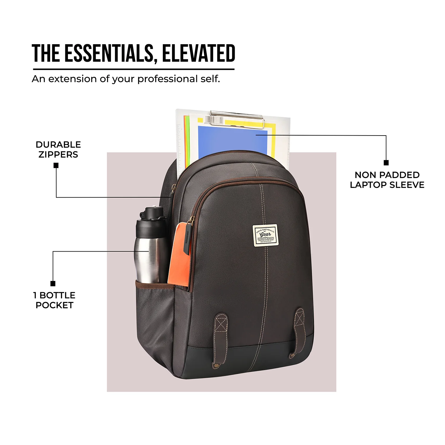 Gear Eco Classic 16” Daypack | Casual Backpack | Travel backpack for Men/Women (BROWN-BLACK) - Image 5