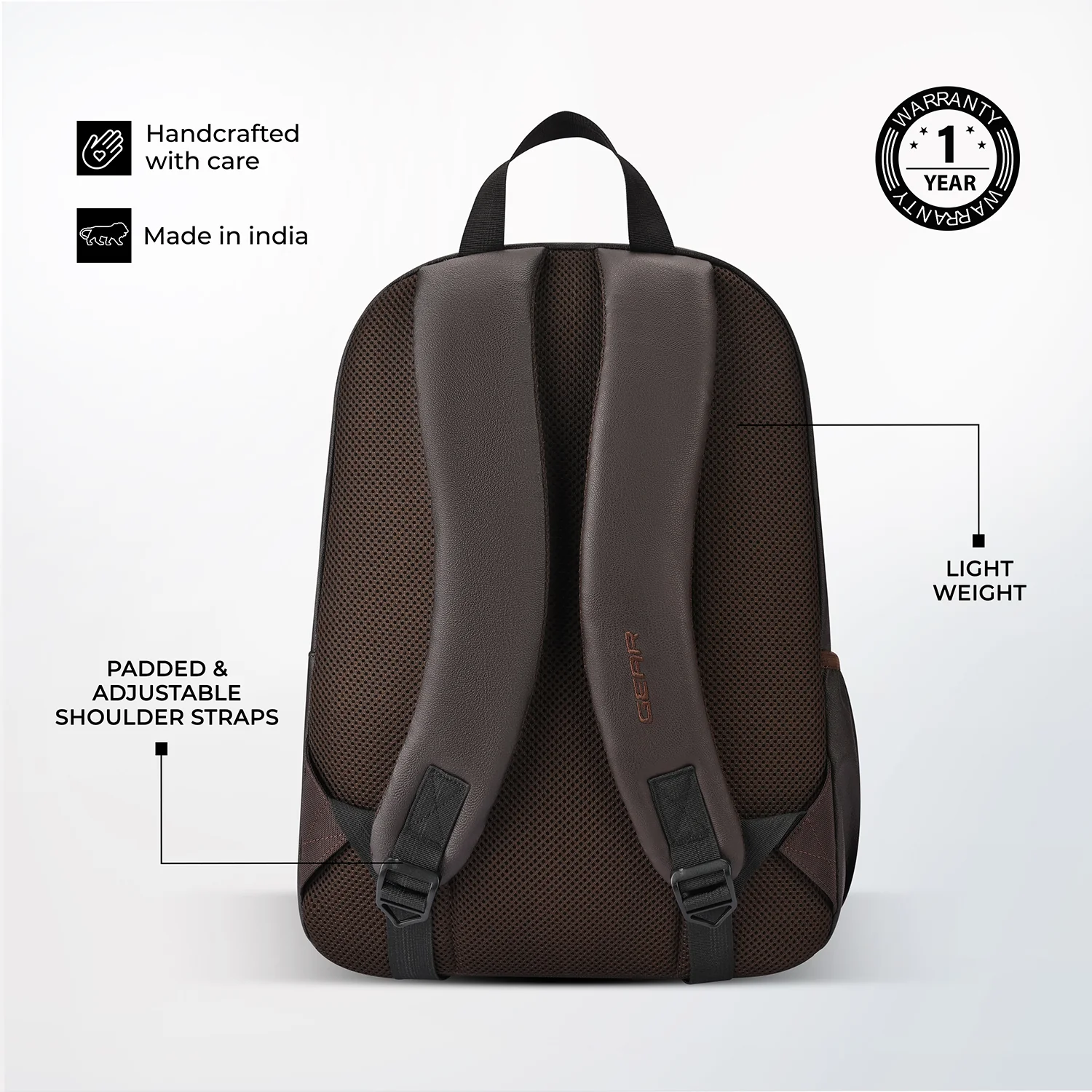 Gear Eco Classic 16” Daypack | Casual Backpack | Travel backpack for Men/Women (BROWN-BLACK) - Image 7