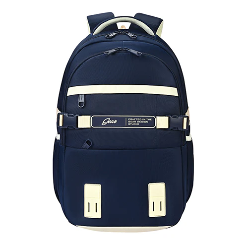 Gear Elegant 19"/35L Large Water Resistant School Bag | Casual Backpack | Daypack | Travel Backpack | Kids Bag for Boys/Girls (Navy - Beige)