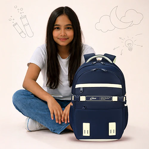 Gear Elegant 19"/35L Large Water Resistant School Bag | Casual Backpack | Daypack | Travel Backpack | Kids Bag for Boys/Girls (Navy - Beige) - Image 2