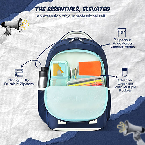 Gear Elegant 19"/35L Large Water Resistant School Bag | Casual Backpack | Daypack | Travel Backpack | Kids Bag for Boys/Girls (Navy - Beige) - Image 7