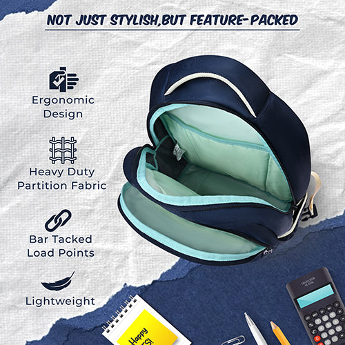 Gear Elegant 19"/35L Large Water Resistant School Bag | Casual Backpack | Daypack | Travel Backpack | Kids Bag for Boys/Girls (Navy - Beige) - Image 8