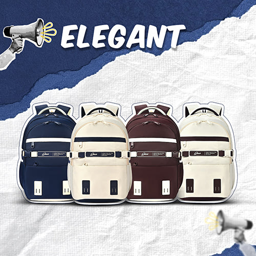 Gear Elegant 19"/35L Large Water Resistant School Bag | Casual Backpack | Daypack | Travel Backpack | Kids Bag for Boys/Girls (Navy - Beige) - Image 9
