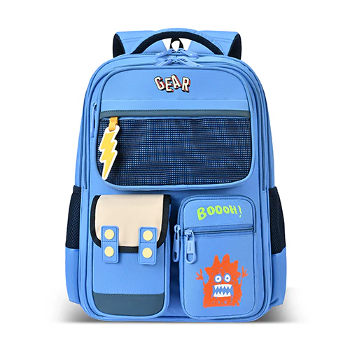 Gear Bravo 16"/25L Medium Water Resistant School Bag | Casual Backpack | Daypack | Travel Backpack | Kids Bag for Boys/Girls (Blue - Cream)