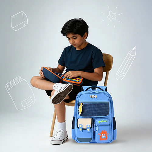 Gear Bravo 16"/25L Medium Water Resistant School Bag | Casual Backpack | Daypack | Travel Backpack | Kids Bag for Boys/Girls (Blue - Cream) - Image 2