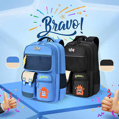Gear Bravo 16"/25L Medium Water Resistant School Bag | Casual Backpack | Daypack | Travel Backpack | Kids Bag for Boys/Girls (Blue - Cream) - Image 3