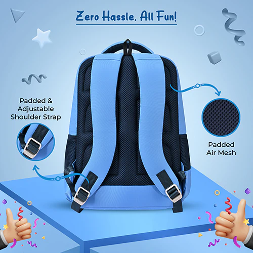 Gear Bravo 16"/25L Medium Water Resistant School Bag | Casual Backpack | Daypack | Travel Backpack | Kids Bag for Boys/Girls (Blue - Cream) - Image 4
