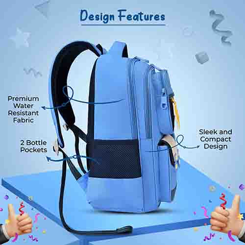 Gear Bravo 16"/25L Medium Water Resistant School Bag | Casual Backpack | Daypack | Travel Backpack | Kids Bag for Boys/Girls (Blue - Cream) - Image 7