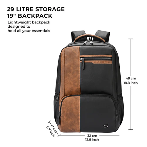 Gear Vintage 4 19"/28L anti theft faux leather Medium Water Resistant Laptop Backpack/Casual Backpack/Daypack/Travel Backpack/College Bag For Men/Women(Black-Tan) - Image 3