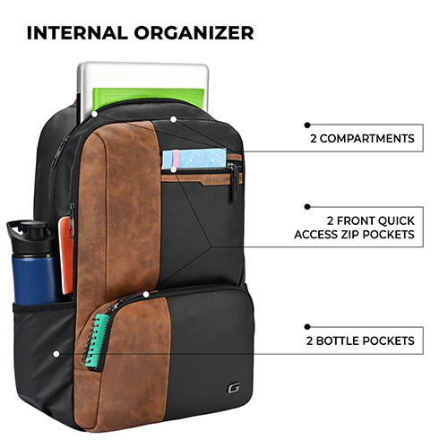 Gear Vintage 4 19"/28L anti theft faux leather Medium Water Resistant Laptop Backpack/Casual Backpack/Daypack/Travel Backpack/College Bag For Men/Women(Black-Tan) - Image 4