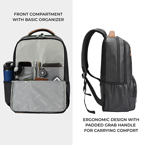 Gear Vintage 4 19"/28L anti theft faux leather Medium Water Resistant Laptop Backpack/Casual Backpack/Daypack/Travel Backpack/College Bag For Men/Women(Black-Tan) - Image 7