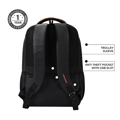 Gear Vintage 4 19"/28L anti theft faux leather Medium Water Resistant Laptop Backpack/Casual Backpack/Daypack/Travel Backpack/College Bag For Men/Women(Black-Tan) - Image 8