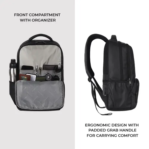 Gear Vintage 2 19"/31L anti theft faux leather Medium Water Resistant Laptop Backpack/Casual Backpack/Daypack/Travel Backpack/College Bag For Men/Women(Pitch Black - Black) - Image 3