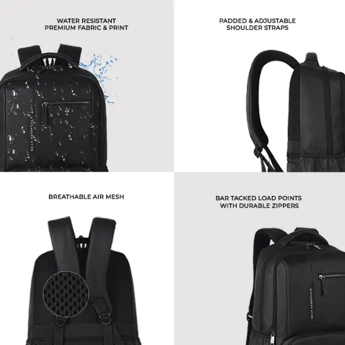 Gear Vintage 2 19"/31L anti theft faux leather Medium Water Resistant Laptop Backpack/Casual Backpack/Daypack/Travel Backpack/College Bag For Men/Women(Pitch Black - Black) - Image 4