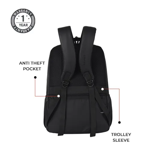 Gear Vintage 2 19"/31L anti theft faux leather Medium Water Resistant Laptop Backpack/Casual Backpack/Daypack/Travel Backpack/College Bag For Men/Women(Pitch Black - Black) - Image 6