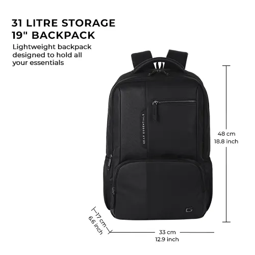 Gear Vintage 2 19"/31L anti theft faux leather Medium Water Resistant Laptop Backpack/Casual Backpack/Daypack/Travel Backpack/College Bag For Men/Women(Pitch Black - Black) - Image 8