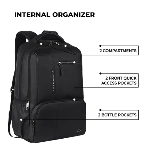 Gear Vintage 2 19"/31L anti theft faux leather Medium Water Resistant Laptop Backpack/Casual Backpack/Daypack/Travel Backpack/College Bag For Men/Women(Pitch Black - Black) - Image 9