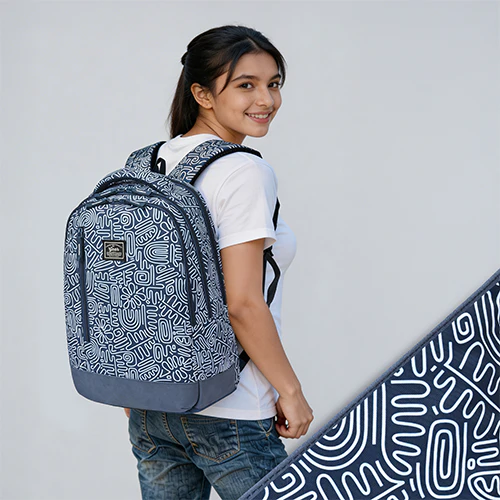 Gear Crafty Doodle 18"/32L Large Water Resistant School Bag | Casual Backpack | Daypack | Travel Backpack | Kids Bag for Boys/Girls (Navy Blue - Pastel Blue) - Image 2