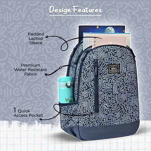 Gear Crafty Doodle 18"/32L Large Water Resistant School Bag | Casual Backpack | Daypack | Travel Backpack | Kids Bag for Boys/Girls (Navy Blue - Pastel Blue) - Image 4