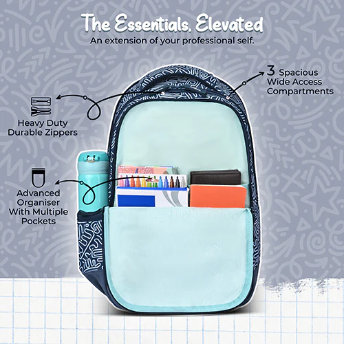 Gear Crafty Doodle 18"/32L Large Water Resistant School Bag | Casual Backpack | Daypack | Travel Backpack | Kids Bag for Boys/Girls (Navy Blue - Pastel Blue) - Image 5