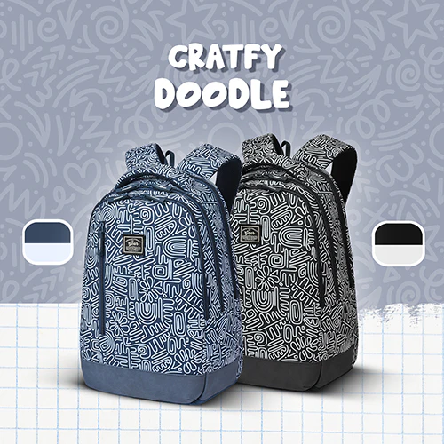Gear Crafty Doodle 18"/32L Large Water Resistant School Bag | Casual Backpack | Daypack | Travel Backpack | Kids Bag for Boys/Girls (Navy Blue - Pastel Blue) - Image 7