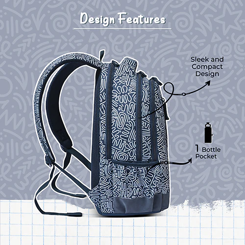 Gear Crafty Doodle 18"/32L Large Water Resistant School Bag | Casual Backpack | Daypack | Travel Backpack | Kids Bag for Boys/Girls (Navy Blue - Pastel Blue) - Image 8