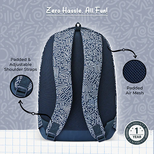 Gear Crafty Doodle 18"/32L Large Water Resistant School Bag | Casual Backpack | Daypack | Travel Backpack | Kids Bag for Boys/Girls (Navy Blue - Pastel Blue) - Image 9