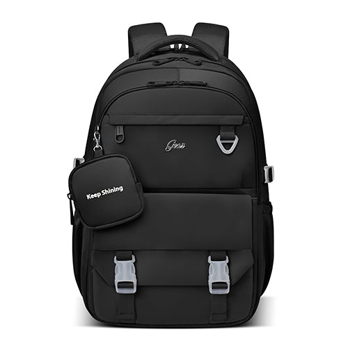 Gear Grace 19"/40L Large Water Resistant School Bag | Casual Backpack | Daypack | Travel Backpack | Kids Bag for Boys/Girls (Black - Black)