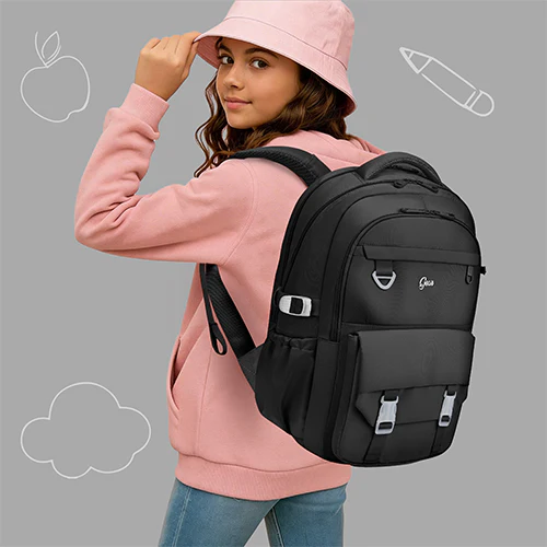 Gear Grace 19"/40L Large Water Resistant School Bag | Casual Backpack | Daypack | Travel Backpack | Kids Bag for Boys/Girls (Black - Black) - Image 2