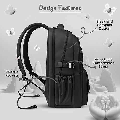 Gear Grace 19"/40L Large Water Resistant School Bag | Casual Backpack | Daypack | Travel Backpack | Kids Bag for Boys/Girls (Black - Black) - Image 3