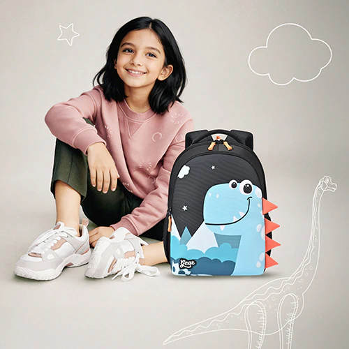 Gear Happy Dino 15"/20L Small Water Resistant School Bag | Casual Backpack | Daypack | Travel Backpack | Kids Bag for Boys/Girls (Black - Orange) - Image 2