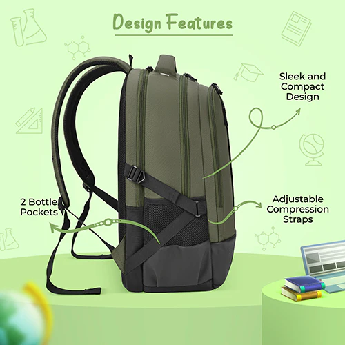 Gear Inspired 19"/36L Large Water Resistant School Bag | Casual Backpack | Daypack | Travel Backpack | Kids Bag for Boys/Girls (Olive - Black) - Image 7