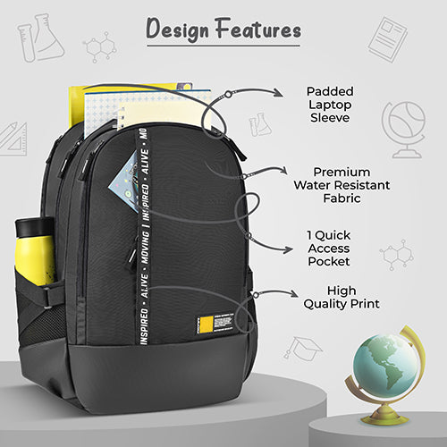 Gear Inspired 19"/36L Large Water Resistant School Bag | Casual Backpack | Daypack | Travel Backpack | Kids Bag for Boys/Girls (Black - Black) - Image 4