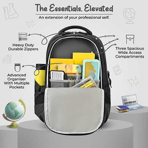 Gear Inspired 19"/36L Large Water Resistant School Bag | Casual Backpack | Daypack | Travel Backpack | Kids Bag for Boys/Girls (Black - Black) - Image 5
