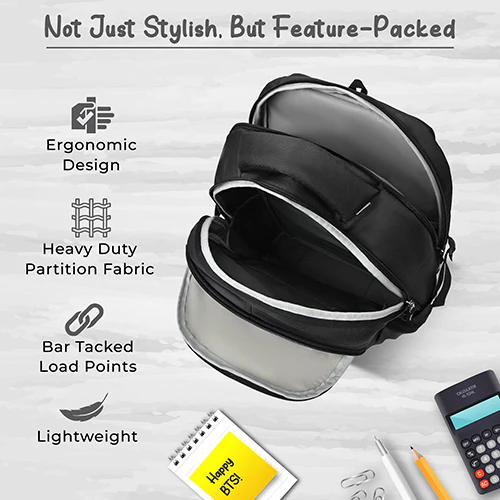 Gear Inspired 19"/36L Large Water Resistant School Bag | Casual Backpack | Daypack | Travel Backpack | Kids Bag for Boys/Girls (Black - Black) - Image 6