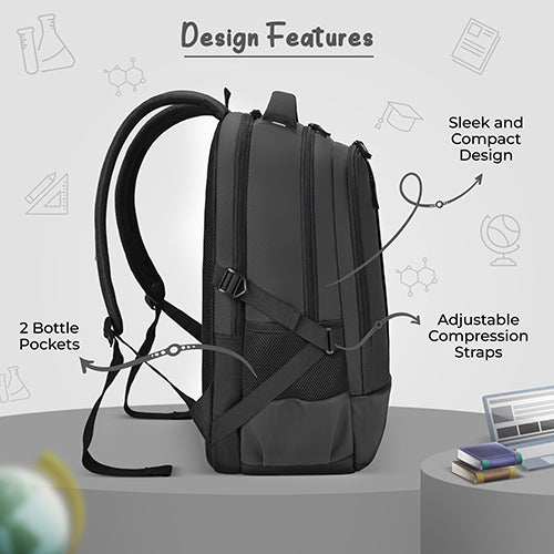 Gear Inspired 19"/36L Large Water Resistant School Bag | Casual Backpack | Daypack | Travel Backpack | Kids Bag for Boys/Girls (Black - Black) - Image 8